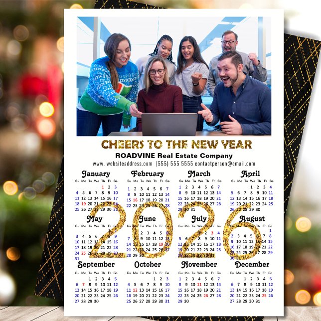 Cartão De Festividades Glitter Dourado Preto Moderno do Calendário 2026 (Criador carregado)