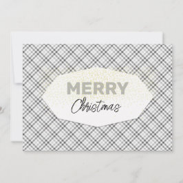 Cartão De Festividades Glitter Glitter Feliz Natal Cinza Branca de Tartan