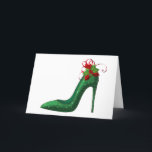 Cartão De Festividades Glitter Verde Sai da Saudação de Natal<br><div class="desc">cartão verde de saudação de natal alegre</div>