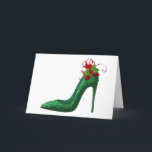 Cartão De Festividades Glitter Verde Sai da Saudação de Natal<br><div class="desc">cartão verde de saudação de natal alegre</div>