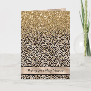 Cartão De Festividades Glitzy Glam Dourado Leopard Imprime Glitzy
