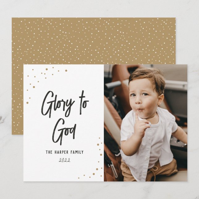 Cartão De Festividades Glória a Deus Dourada Foto do Script de Neve Preta (Frente/Verso)