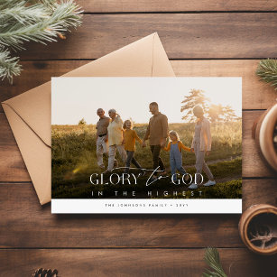 Cartão De Festividades Glória a Deus Elegante Foto Religiosa Natal