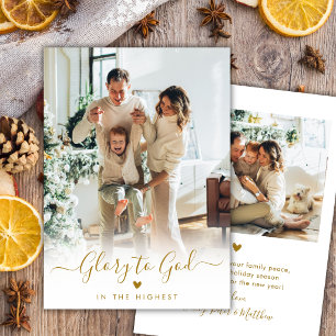 Cartão De Festividades Glória a Deus Escrita em Dourado Elegante 2 Fotos
