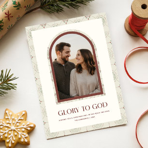 Cartão De Festividades Glória a Deus Família Religiosa Arco Foto Natal