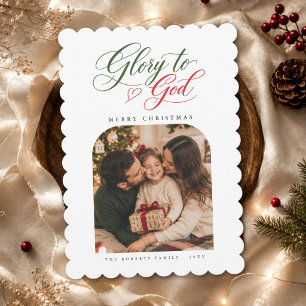 Cartão De Festividades Glória a Deus Foto de Natal Vermelho e Verde Escam