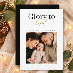Cartão De Festividades Glória a Deus Foto Religiosa Minimalista de Natal