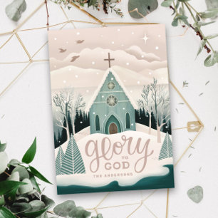 Cartão De Festividades Glória a Deus   Igreja do Natal Religioso