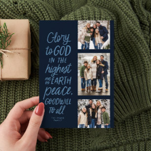 Cartão De Festividades Glória a Deus marinha três foto religioso Natal