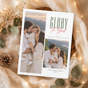 Cartão De Festividades Glória a Deus Religioso Moderno Duas Fotos Natal