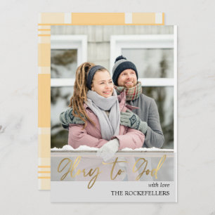 Cartão De Festividades Glória a Deus Script de Foto da Xadrez da Mostarda