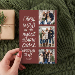 Cartão De Festividades Glória a Deus três foto religioso Natal