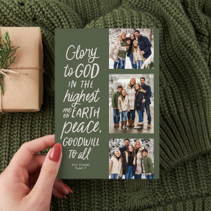 Cartão De Festividades Glória a Deus verde três foto religioso Natal