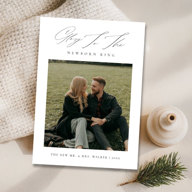 Cartão De Festividades Glória ao recém-nascido rei Foto recém-casada (Criador carregado)