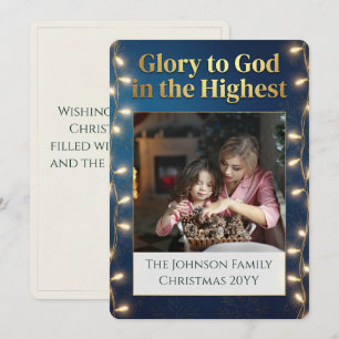 Cartão De Festividades Glória Cristã de Natal a Deus Uma Foto Dourada