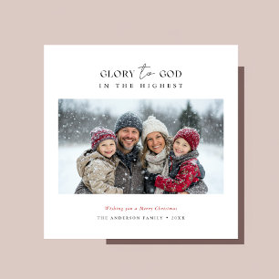 Cartão De Festividades Glória Cristã de Natal Para Deus Foto Vermelha