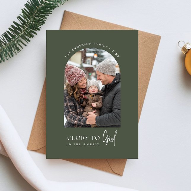 Cartão De Festividades Glória Religiosa a Deus Arco de Natal Foto Verde (Criador carregado)