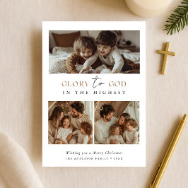 Cartão De Festividades Glória Religiosa a Deus Santa Foto de Natal Dourad