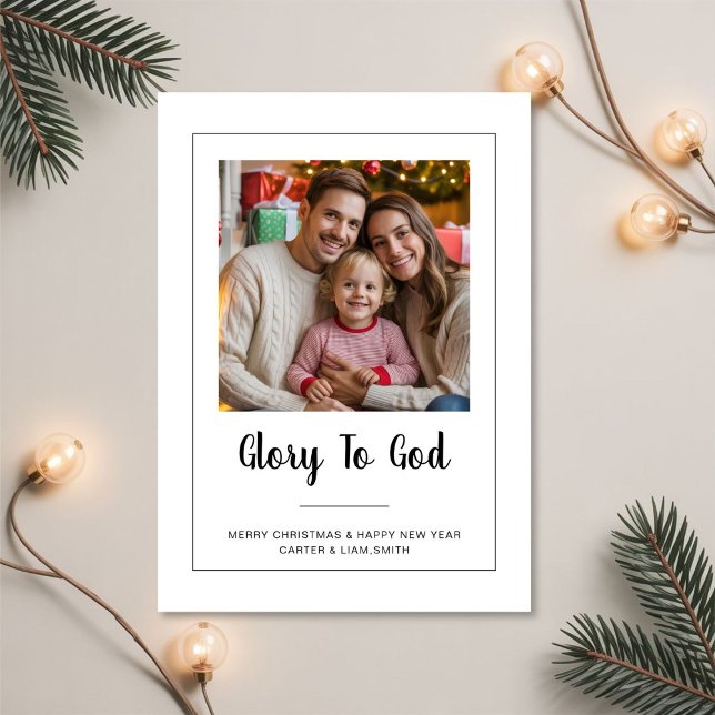 Cartão De Festividades Glory to God minimal Family Christmas Photo card (Criador carregado)