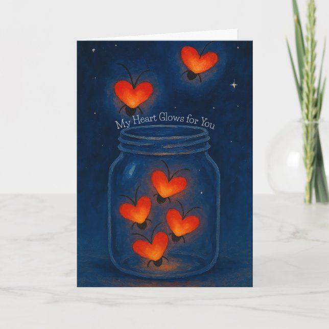 Cartão De Festividades Glowing Heart Bugs in a Jar Love (Frente)