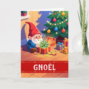 Cartão De Festividades Gnoel Papai Noel Abrindo um Presente