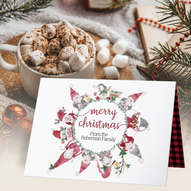 Cartão De Festividades Gnome Árvore de Natal Reindeer Aquarela Xadrez Ver (Criador carregado)