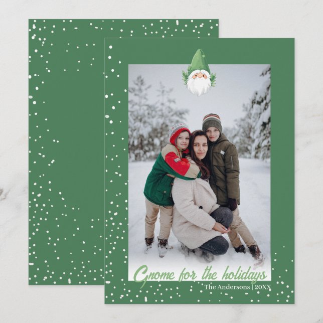Cartão De Festividades Gnome bonito para a foto da família de feriados (Frente/Verso)