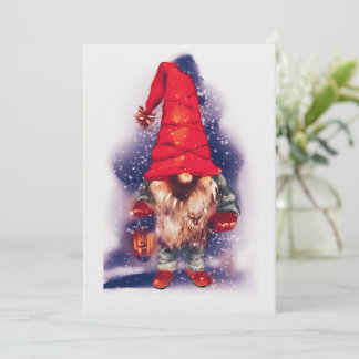 Cartão De Festividades Gnome com um Natal de Lanterna