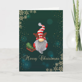 Cartão De Festividades Gnome Cute Sleigh Snowflakes