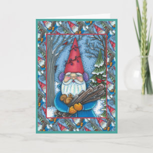 CARTÃO DE FESTIVIDADES GNOME DE NATAL, ESQUILO, PICA-PAU & CARDINAL