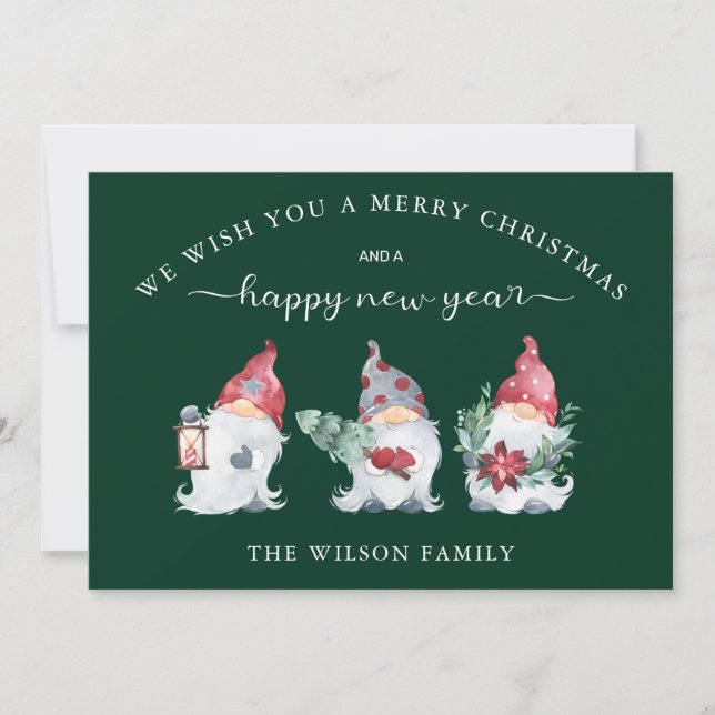 Cartão De Festividades Gnome Desejamos a você um Feliz Natal (Frente)