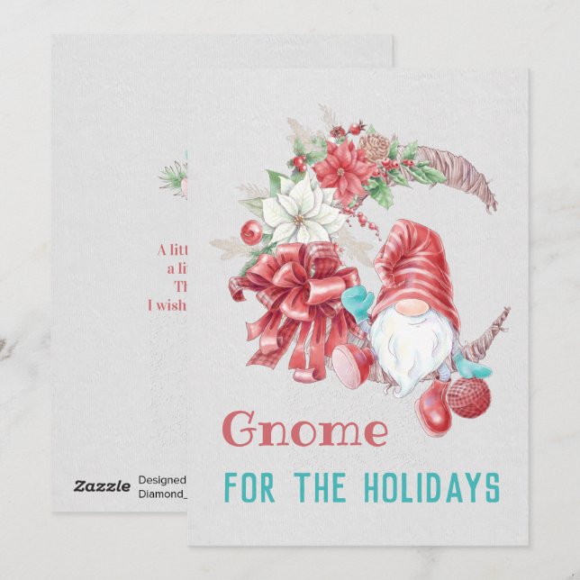 Cartão De Festividades Gnome para os feriados (Frente/Verso)