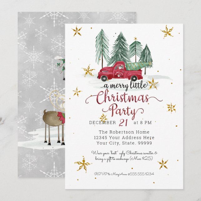 Cartão De Festividades Gnômes Caminhão Vermelho da Fazenda Festa de Natal (Frente/Verso)