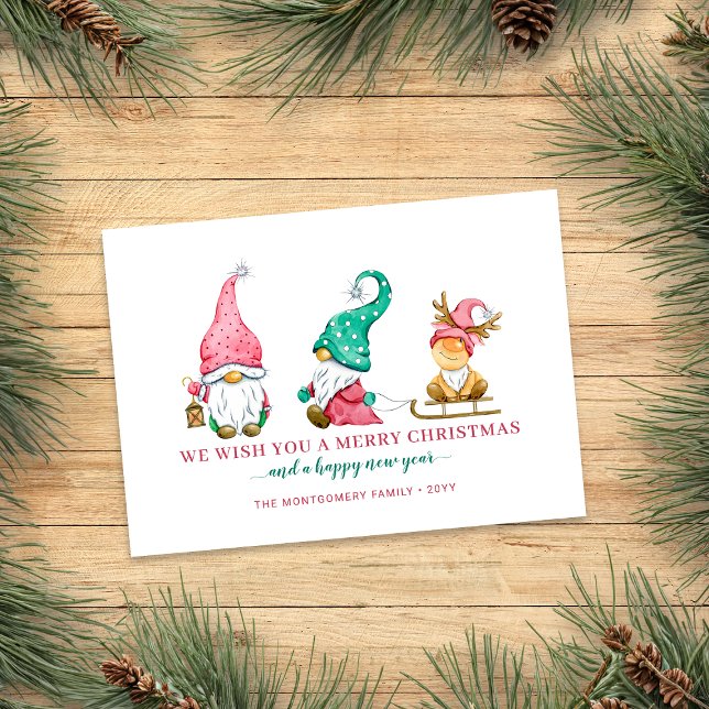 Cartão De Festividades Gnomo Bonito Natal (Cute Christmas Gnomes Holiday Card)