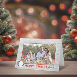 Cartão De Festividades Gnomo de Natal Fofo com Foto Personalizada Rústica