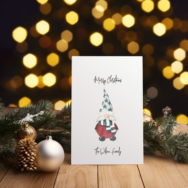 Cartão De Festividades Gnomo escandinavo Mínimo Feliz Natal (Minimal Scandinavian Gnome Merry Christmas Card - Personalized Design, Simple and Elegant)