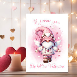 Cartão De Festividades Gnomo Rosa Adorável, Aquarela Dia Valentino
