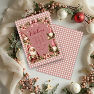 Cartão De Festividades Gnomo Rosa Caprichoso Papai Noel Xadrez Vintage TM