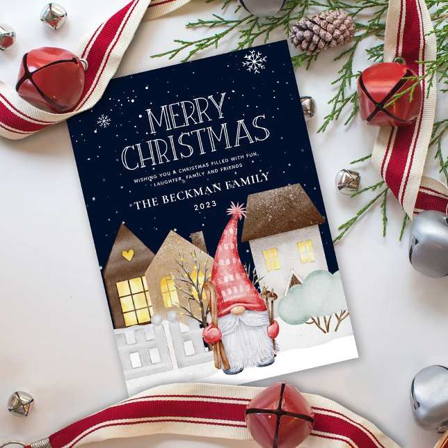 Cartão De Festividades Gnomos bonitos Neve de inverno MerryCartão de Nata (Criador carregado)