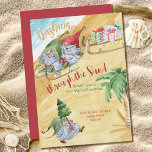 Cartão De Festividades Gnomos Dashing Through the Sand Beach Christmas<br><div class="desc">A divertida praia temia o Cartão de Natal, escrito com "Dashing Through the Sand para te desejar um Feliz Natal". A design apresenta uma praia de areia ouro, palmeira tropical e oceano azul com gnomos felizes num trenó decorado com luzes de natal, rebocando um cheio de trenó de presentes de...</div>