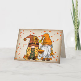 Cartão De Festividades Gnomos de Ação de Graças com Pie
