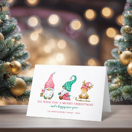 Cartão De Festividades Gnomos de Natal Fofo Férias