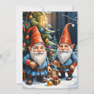Cartão De Festividades Gnomos Divertidos Tendência Fantasia Caprichosa Se