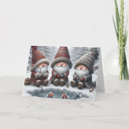 Cartão De Festividades Gnomos do Papai Noel Pesca no Gelo