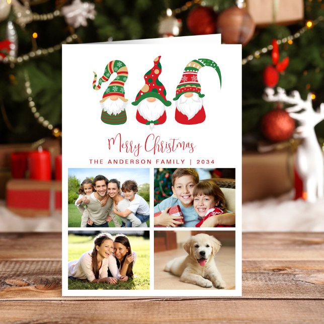 Cartão De Festividades Gnomos Festivos Feliz Foto de Natal (Criador carregado)