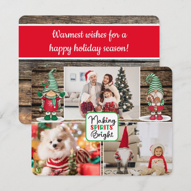 Cartão De Festividades Gnomos Iluminando Espíritos (adicione suas fotos) (Frente/Verso)