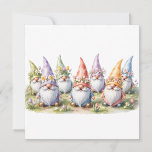 Cartão De Festividades Gnomos Primaveris em uma Campina