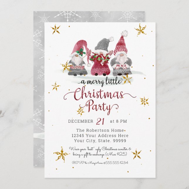 Cartão De Festividades Gnômus Vermelhos Amam Alegria Paz Rena Feliz Natal (Frente/Verso)