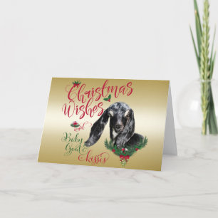 Cartão De Festividades GOAT Christmas Wishes Baby Goat Kisses Nubian