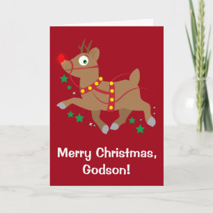 Cartão De Festividades Godson Christmas with Red-Nosed Reindeer